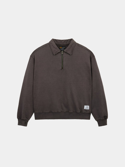 ESSENTIAL 1/4 ZIP BATTLEWASH SWEATSHIRT HICKORY | Alpha Industries