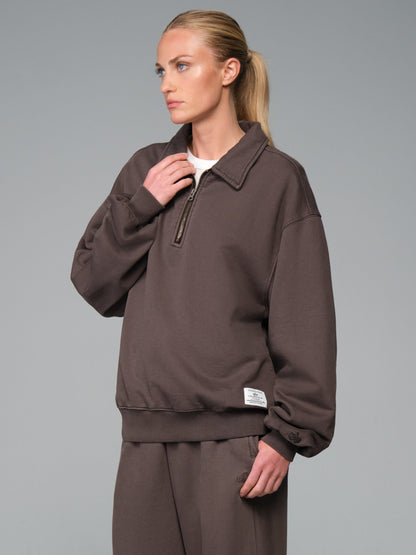 ESSENTIAL 1/4 ZIP BATTLEWASH SWEATSHIRT HICKORY | Alpha Industries