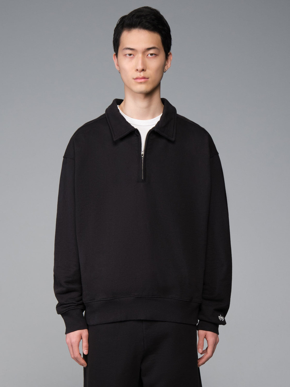 ESSENTIAL 1/4 ZIP SWEATSHIRT BLACK | Alpha Industries