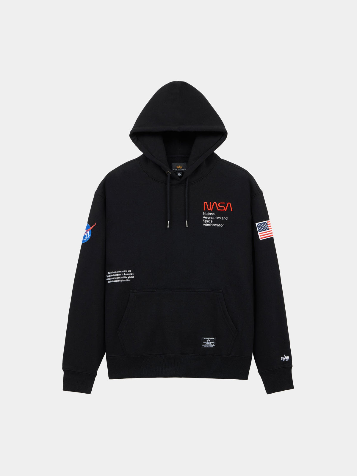 NASA ESSENTIAL HOODIE SWEATSHIRT BLACK | Alpha Industries