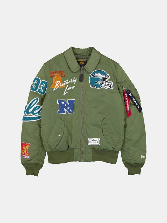 PHILADELPHIA EAGLES X ALPHA X NEW ERA MA-1 COLLARED BOMBER JACKET GREEN | Alpha Industries