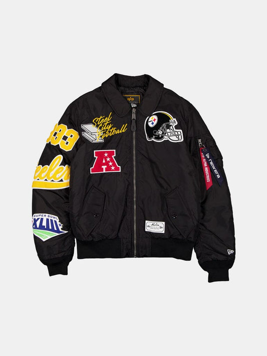 PITTSBURGH STEELERS X ALPHA X NEW ERA MA-1 COLLARED BOMBER JACKET BLACK | Alpha Industries