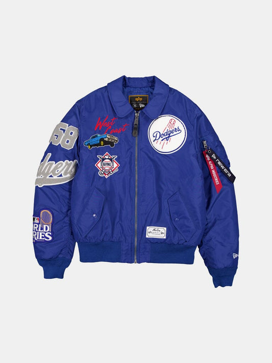 LOS ANGELES DODGERS X ALPHA X NEW ERA MA-1 COLLARED BOMBER JACKET LIGHT ROYAL | Alpha Industries