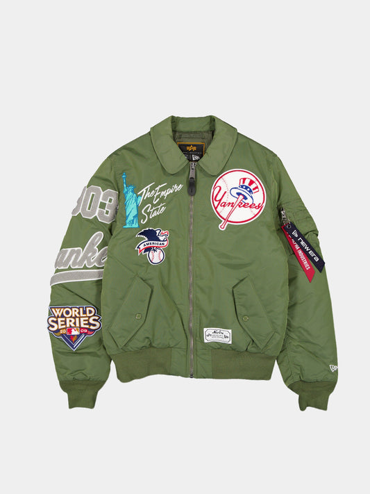 NEW YORK YANKEES X ALPHA X NEW ERA MA-1 COLLARED BOMBER JACKET (GREEN) GREEN | Alpha Industries